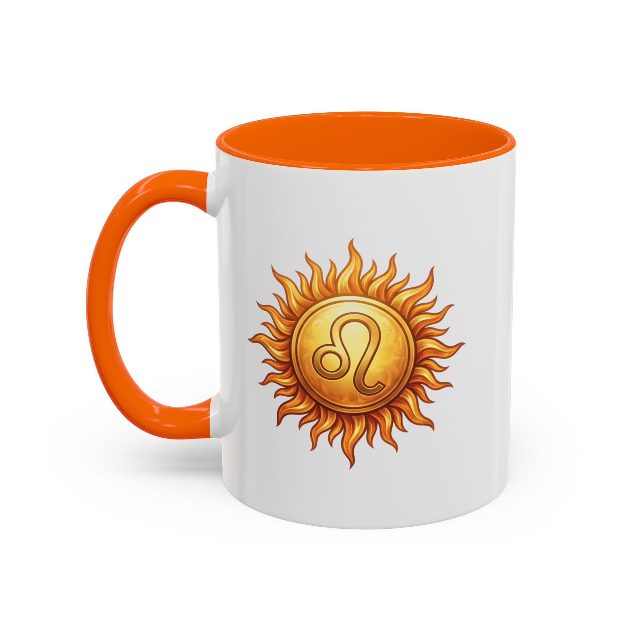 Leo Zodiac Sun Coffee Mug — Astrology Gift, Bold Sun & Leo Symbol Accent Mug