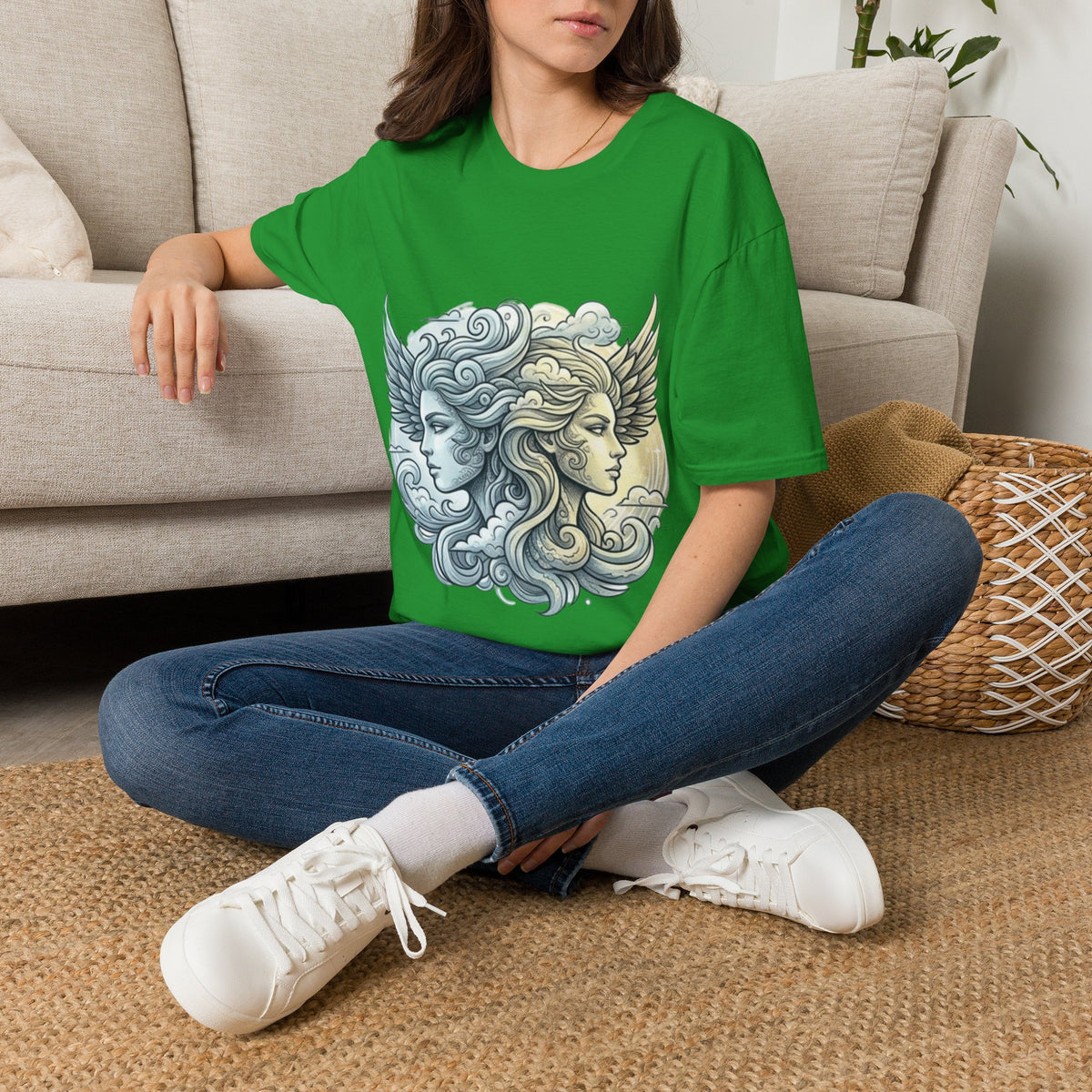 Mythic Moon & Sun Faces T-Shirt — Celestial Duality Graphic Tee