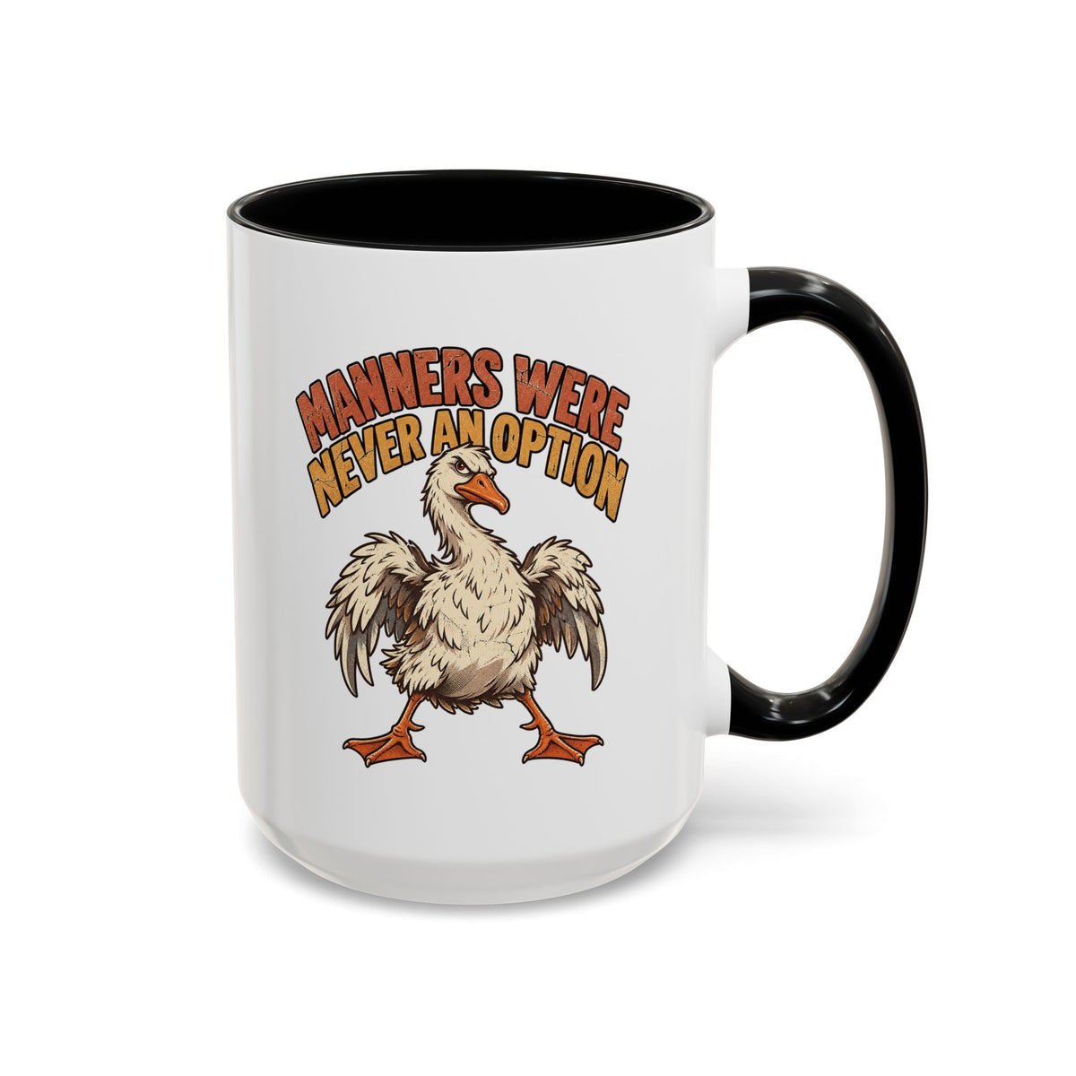 Coffee Mug — "Manners Were Never An Option" Funny Rude Chicken Accent Mug