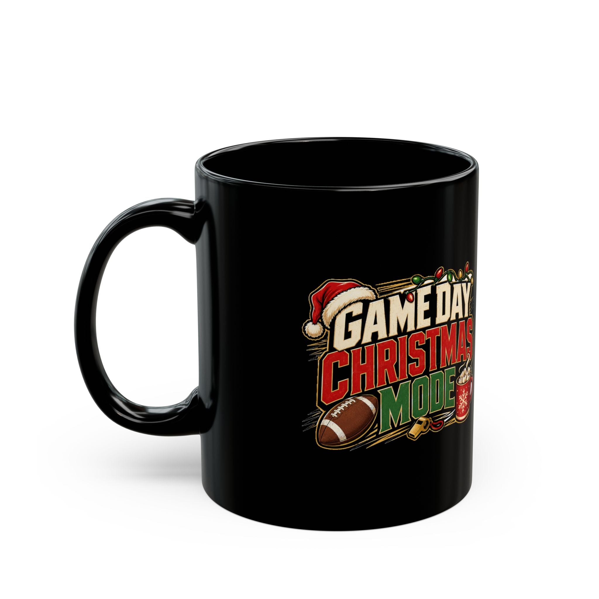 Modern Day Christmas Game Day Christmas Mug – Football Fan Holiday Black Coffee Cup