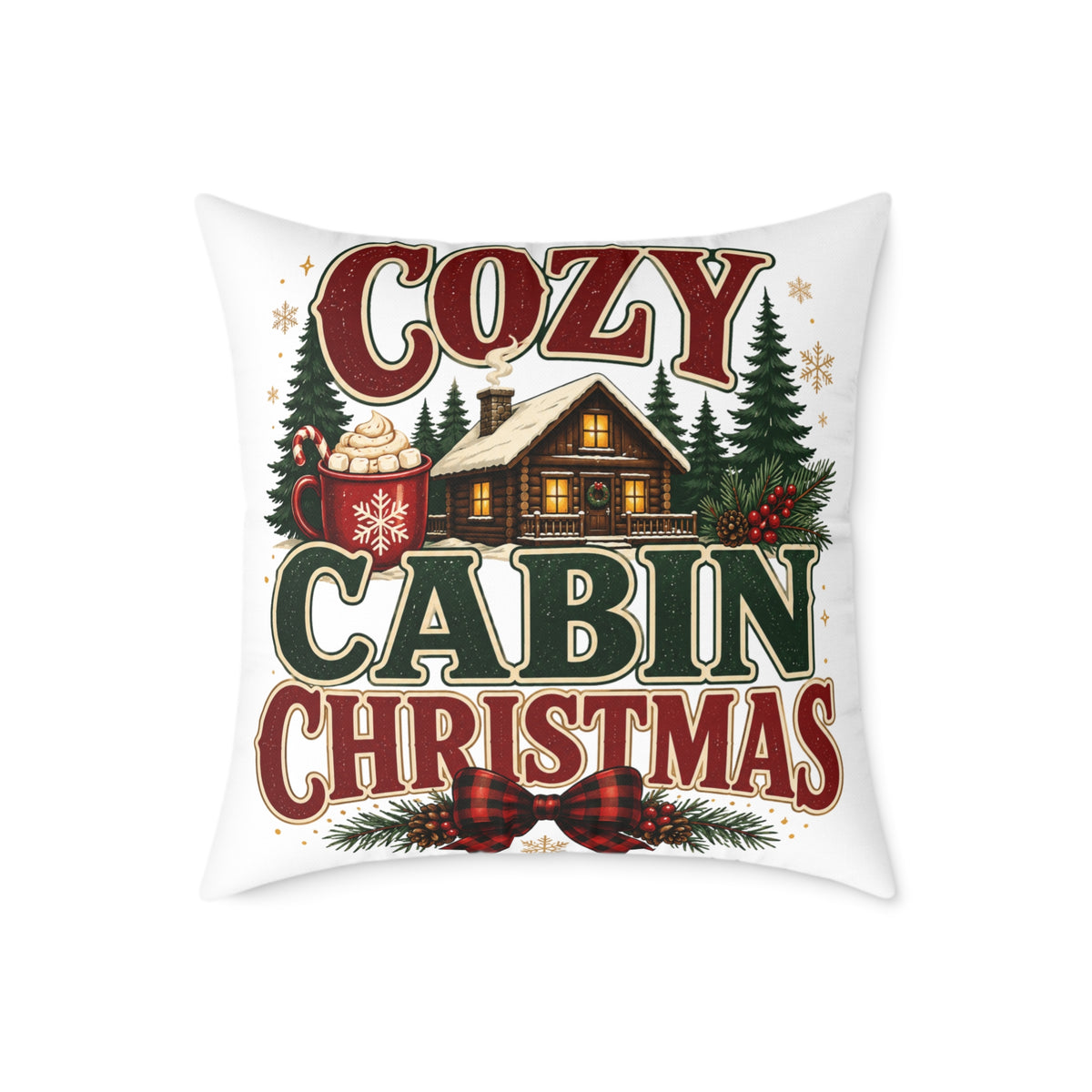 Cozy Cabin Christmas Pillow — Rustic Holiday Lodge Throw Pillow