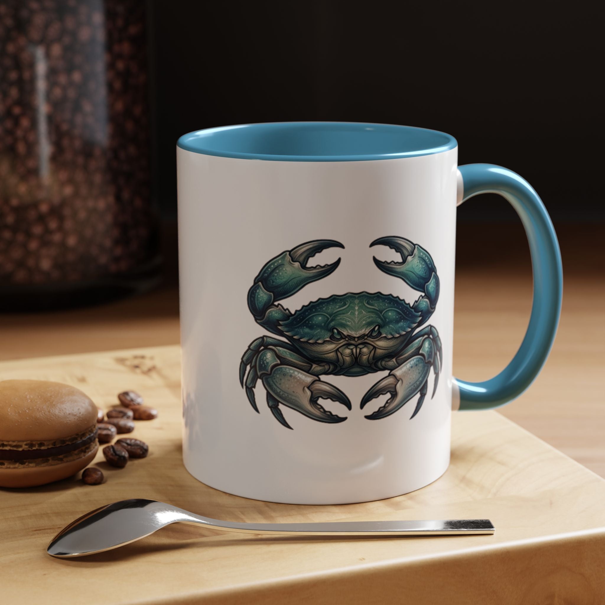 Crab Accent Coffee Mug – Blue Coastal Crab Artwork
