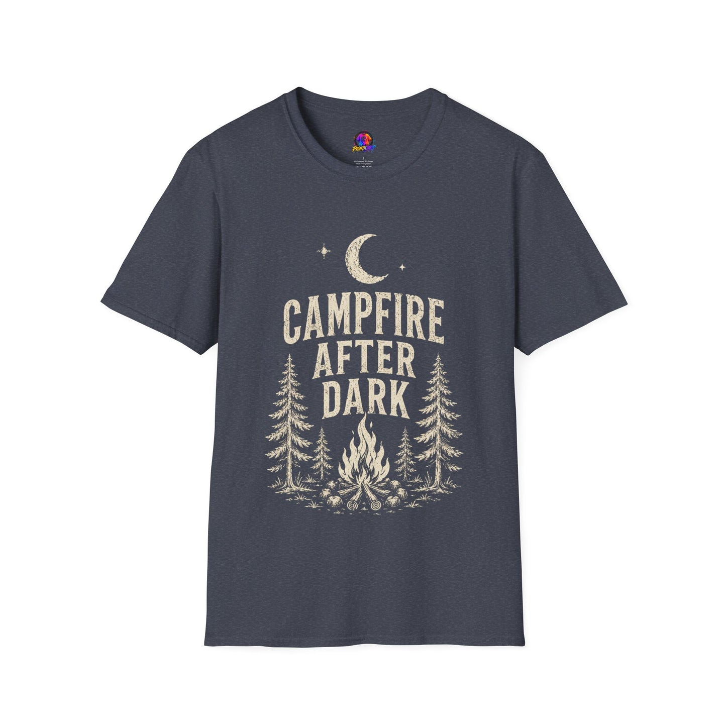 Campfire After Dark T-Shirt — Vintage Moon & Pine Camping Tee