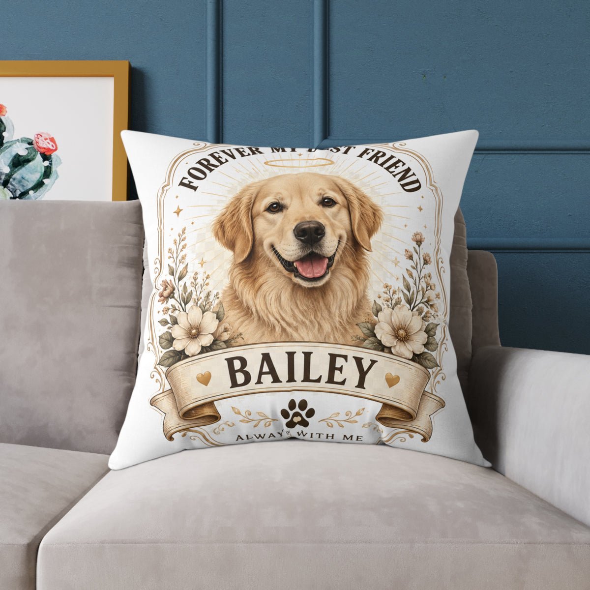 Milo Bailey Dog Dad Mom Golden Retriever Throw Pillow — “Forever My Best Friend” Personalized Dog Pillow (Name: Bailey)