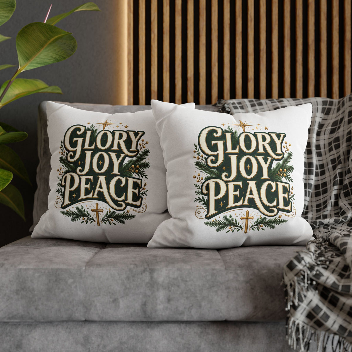 Christmas Pillowcase — "Glory Joy Peace" Decorative Holiday Throw Pillow Cover