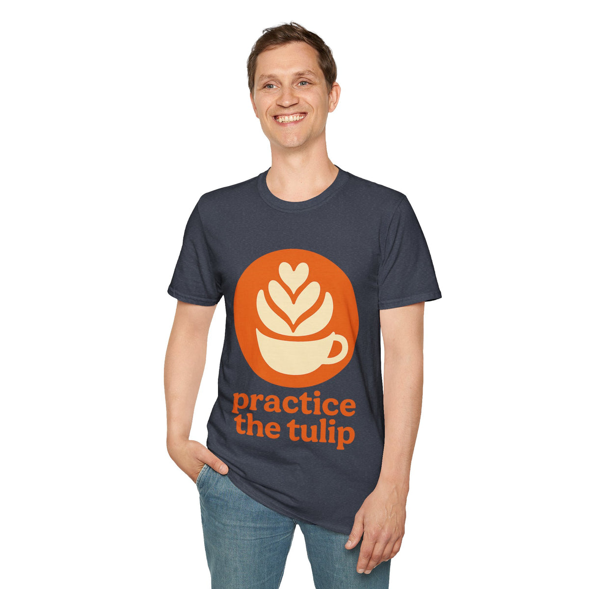"Practice The Tulip" Latte Art Coffee Graphic Tee - Aesthetic Orange Barista White T-Shirt - Trending Now - September 2026