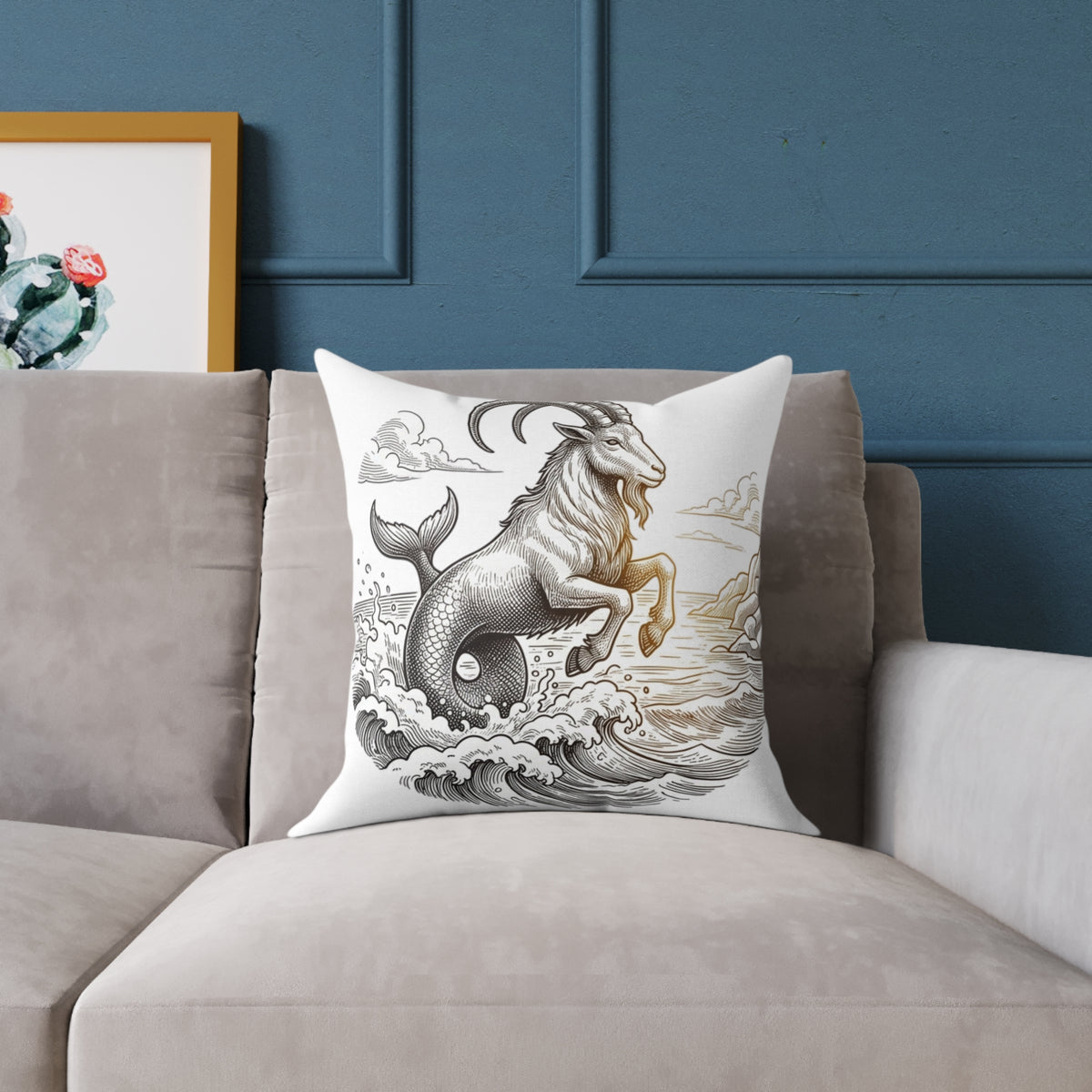 Capricorn Sea-Goat Decorative Pillow — Zodiac Mythology Throw Pillow