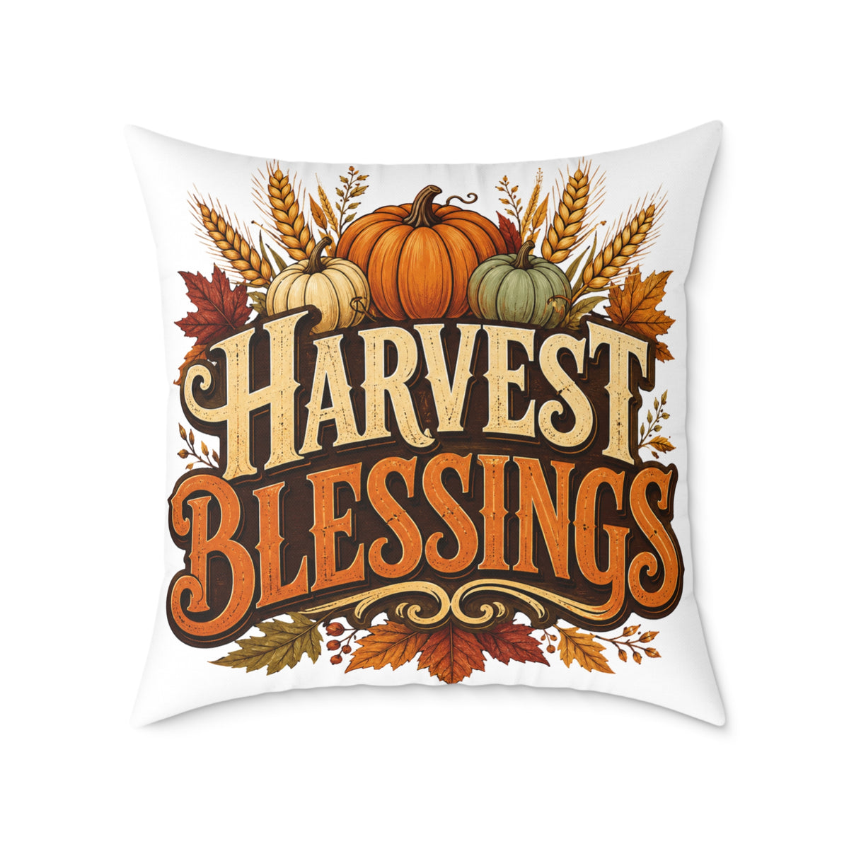 Thanksgiving Harvest Blessings Fall Pillow — Autumn Pumpkin Decorative Throw Pillow