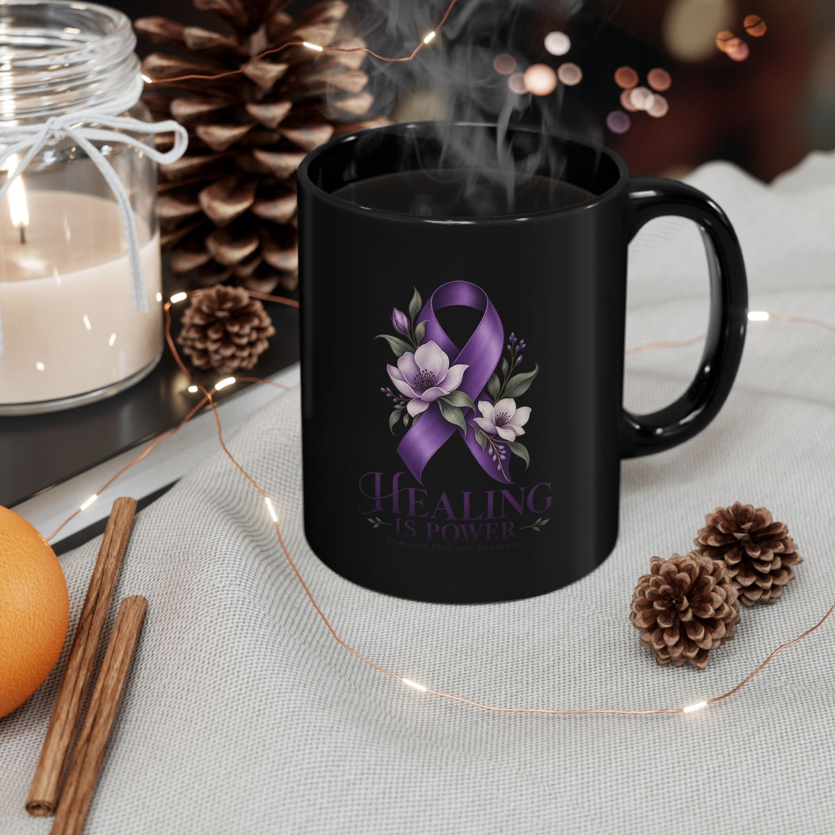 Healing Has Power Purple Ribbon Domestic Violence Awareness Mug