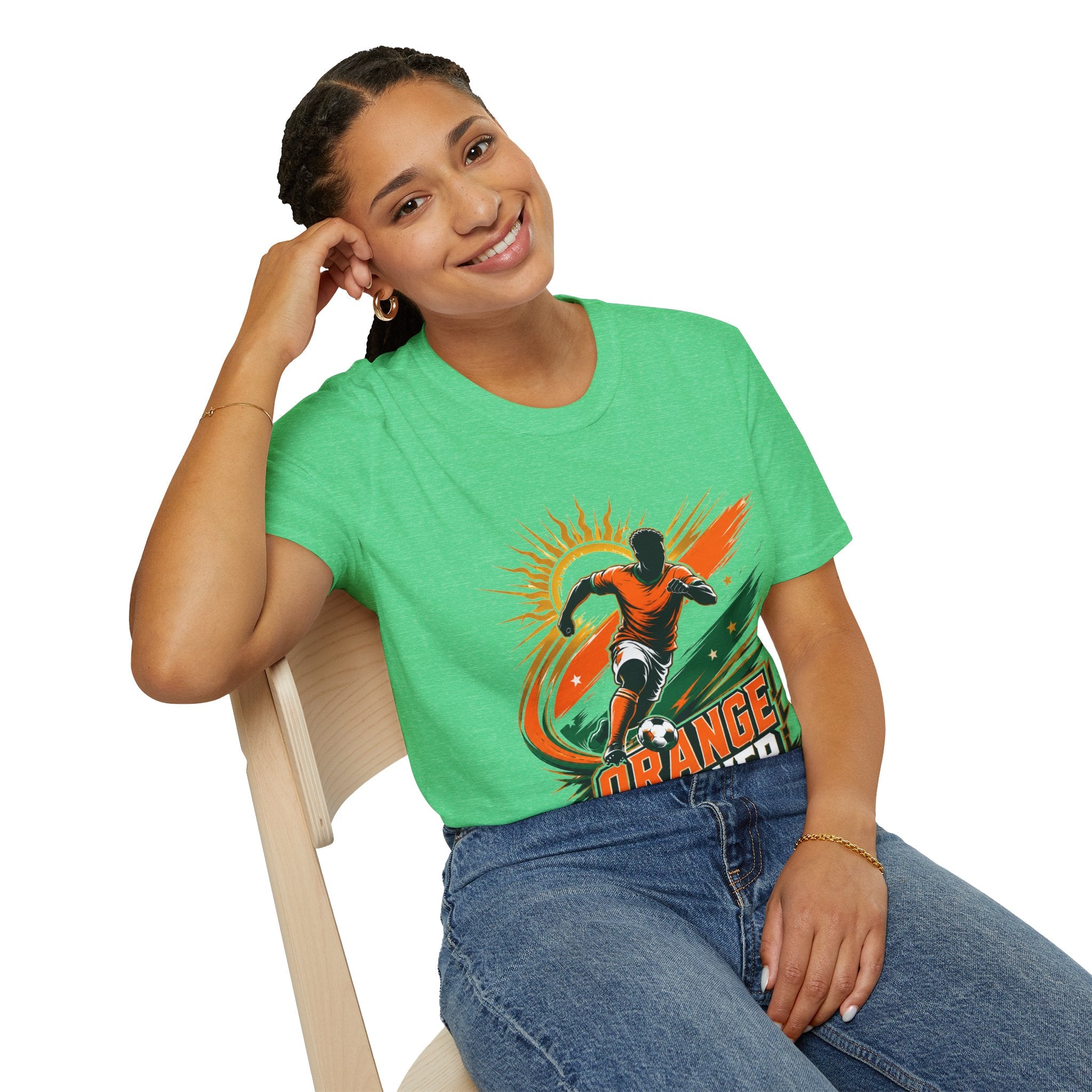 Côte d'Ivoire Orange Power Soccer T-Shirt — Dynamic Player Graphic Tee
