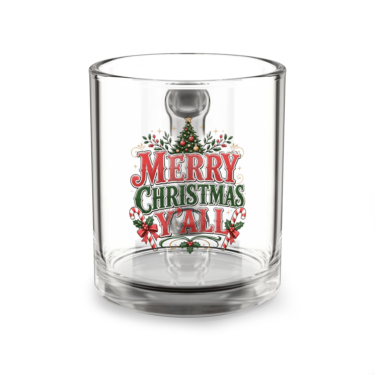 Christmas Glass Mug 10 oz Merry Christmas Y'all Glass Mug — 10oz Holiday Coffee Cup