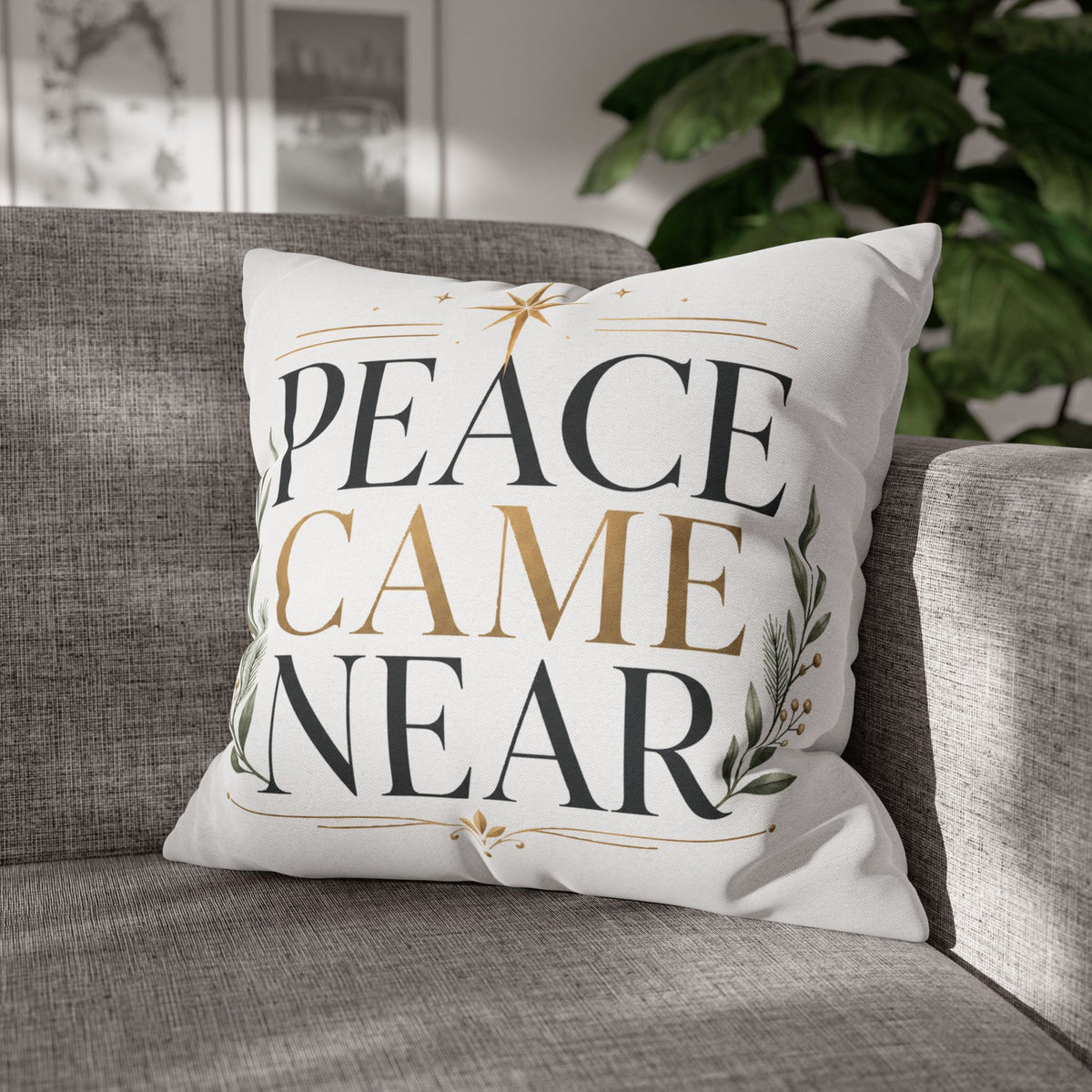 Christmas Peace Came Near Square Pillow — Christmas Holiday Decorative Throw Pillowcase