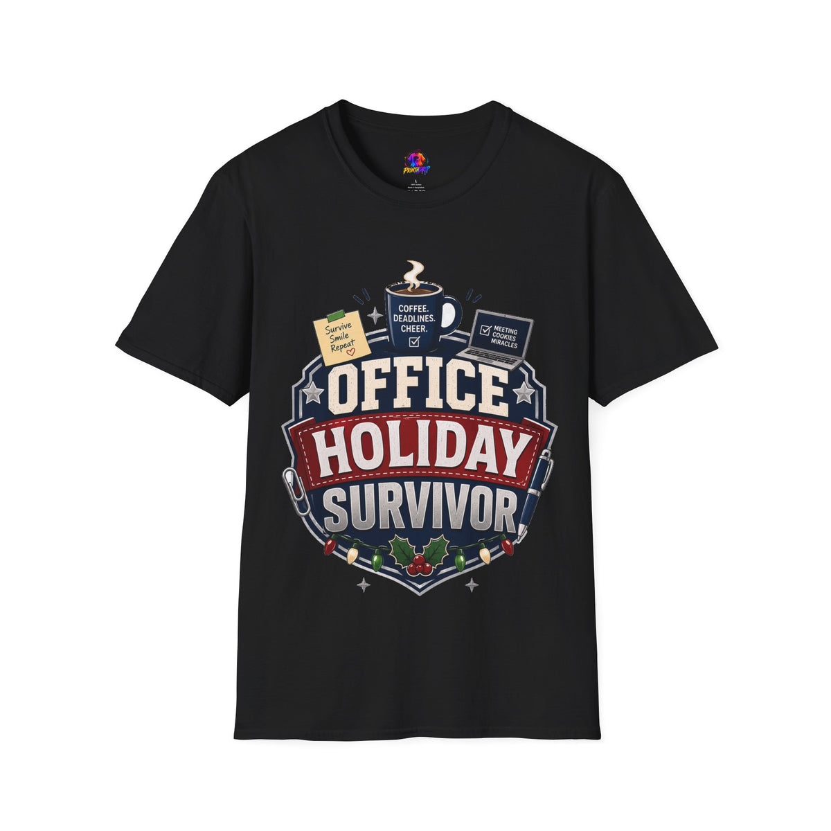 Office Holiday Survivor T-Shirt — Coffee, Deadlines & Cheer Work Shirt
