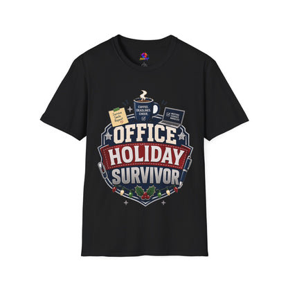 Office Holiday Survivor T-Shirt — Coffee, Deadlines & Cheer Work Shirt