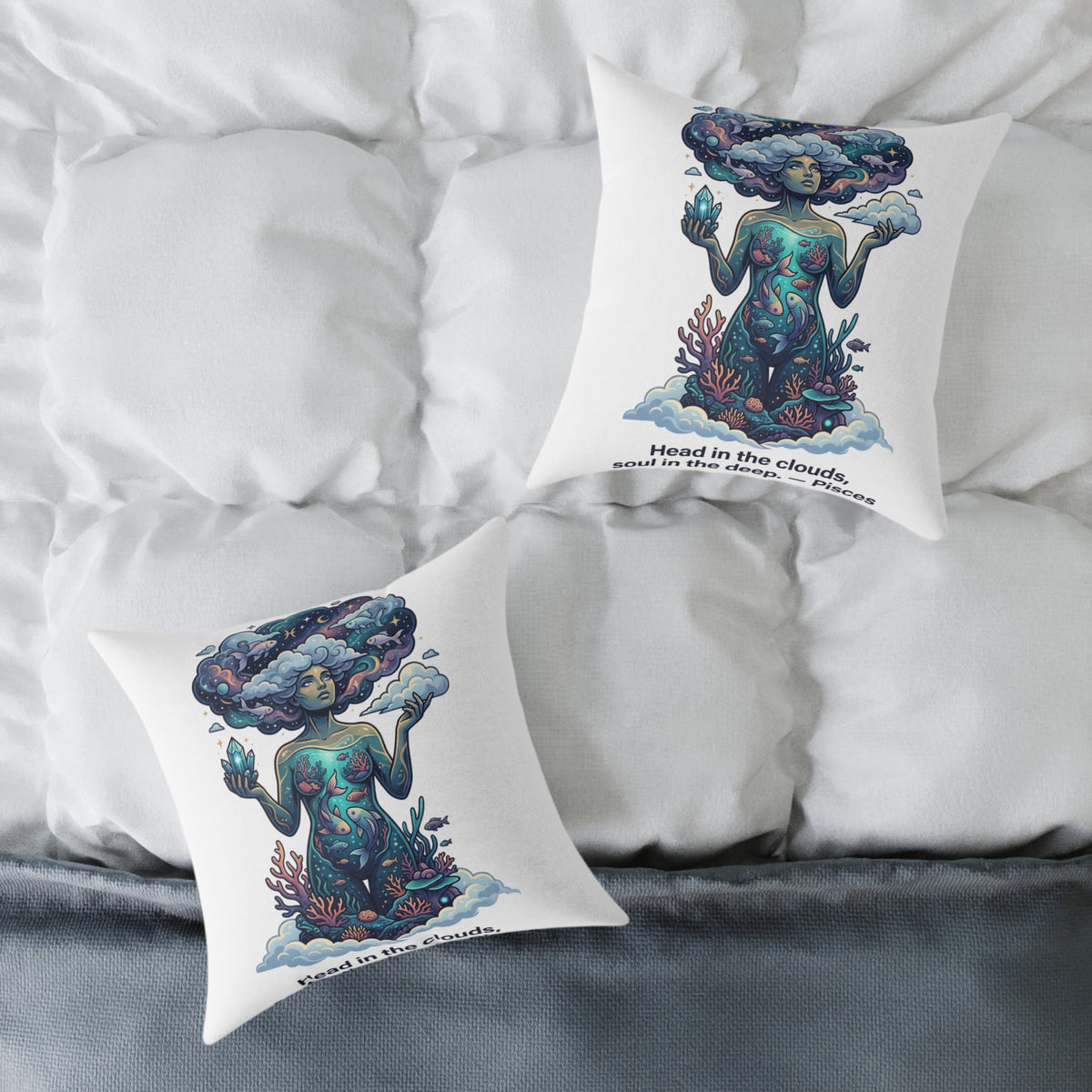 Pisces Zodiac Head In The Clouds Square Poly Canvas Pillow