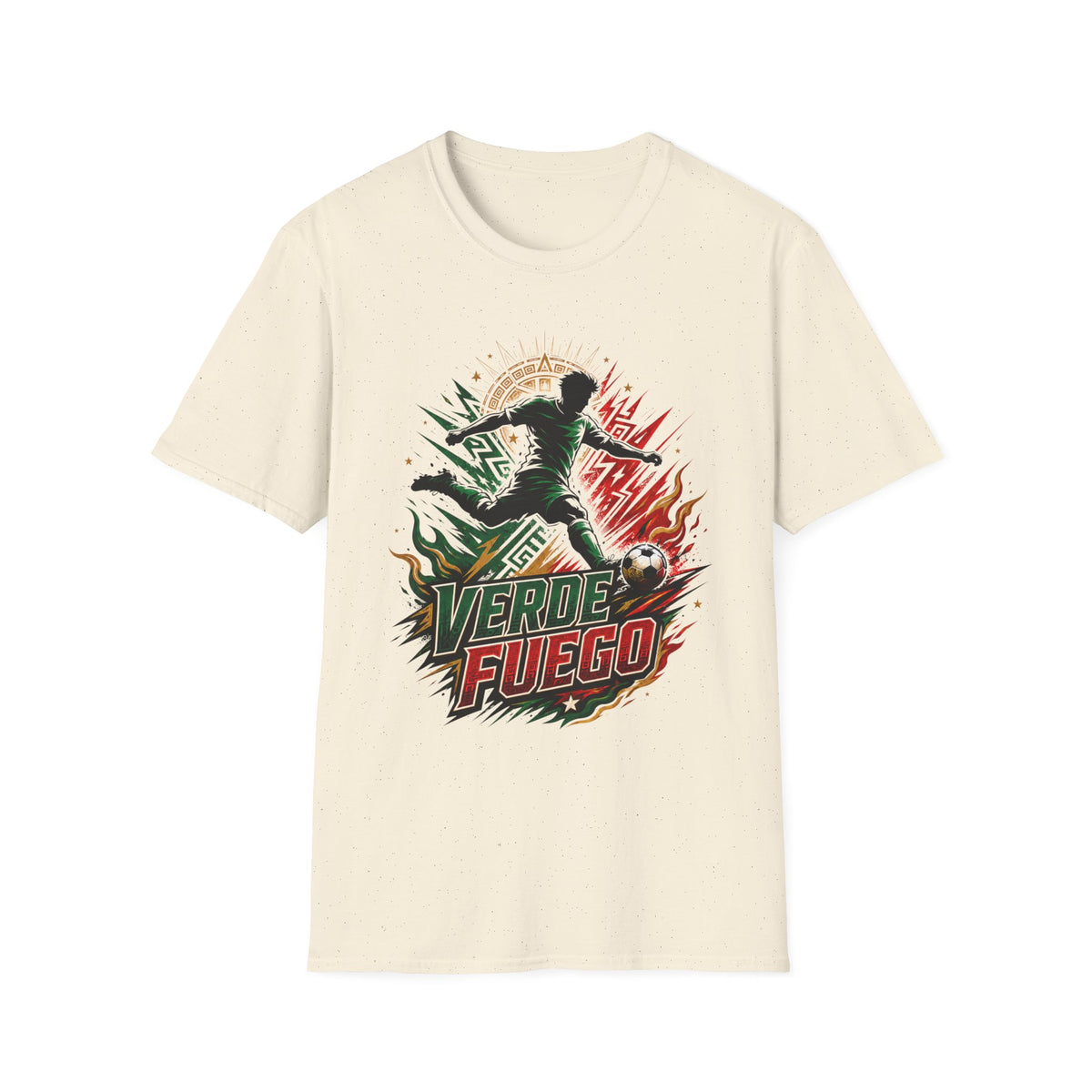 Verde Fuego Mexico Soccer T-Shirt — Dynamic Player Silhouette Football Tee
