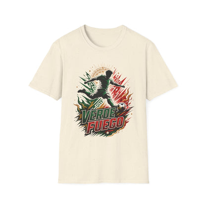 Verde Fuego Mexico Soccer T-Shirt — Dynamic Player Silhouette Football Tee