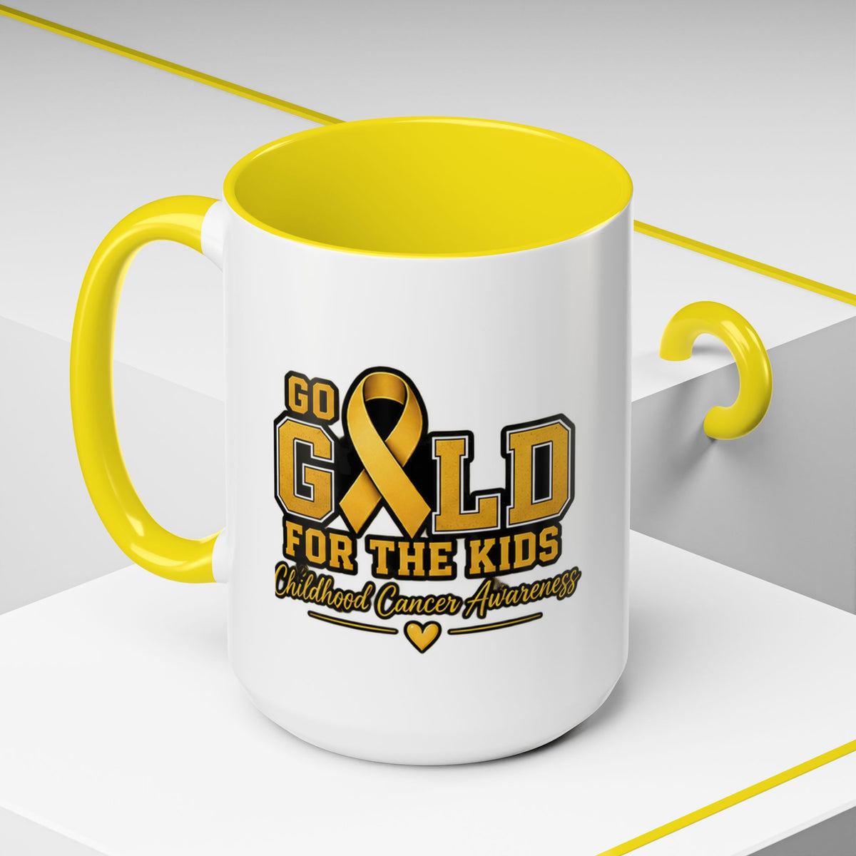 Gold For The Kids Coffee Mug — Childhood Cancer Awareness Accent Mug (11/15oz)