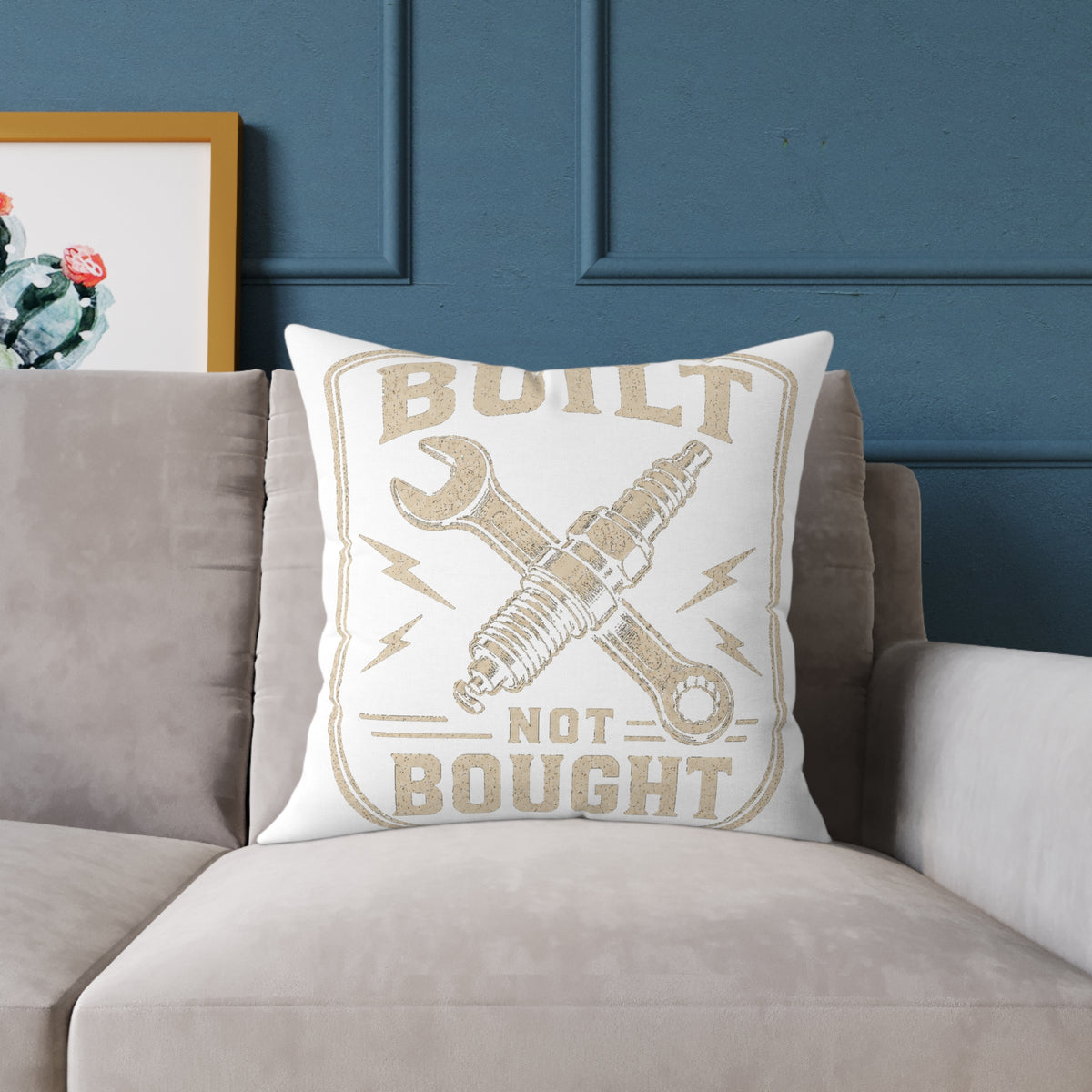 Built Not Bought Pillow Milo Bailey Dog Dad Mom — Automotive Wrench & Spark Plug Decorative Throw Pillow