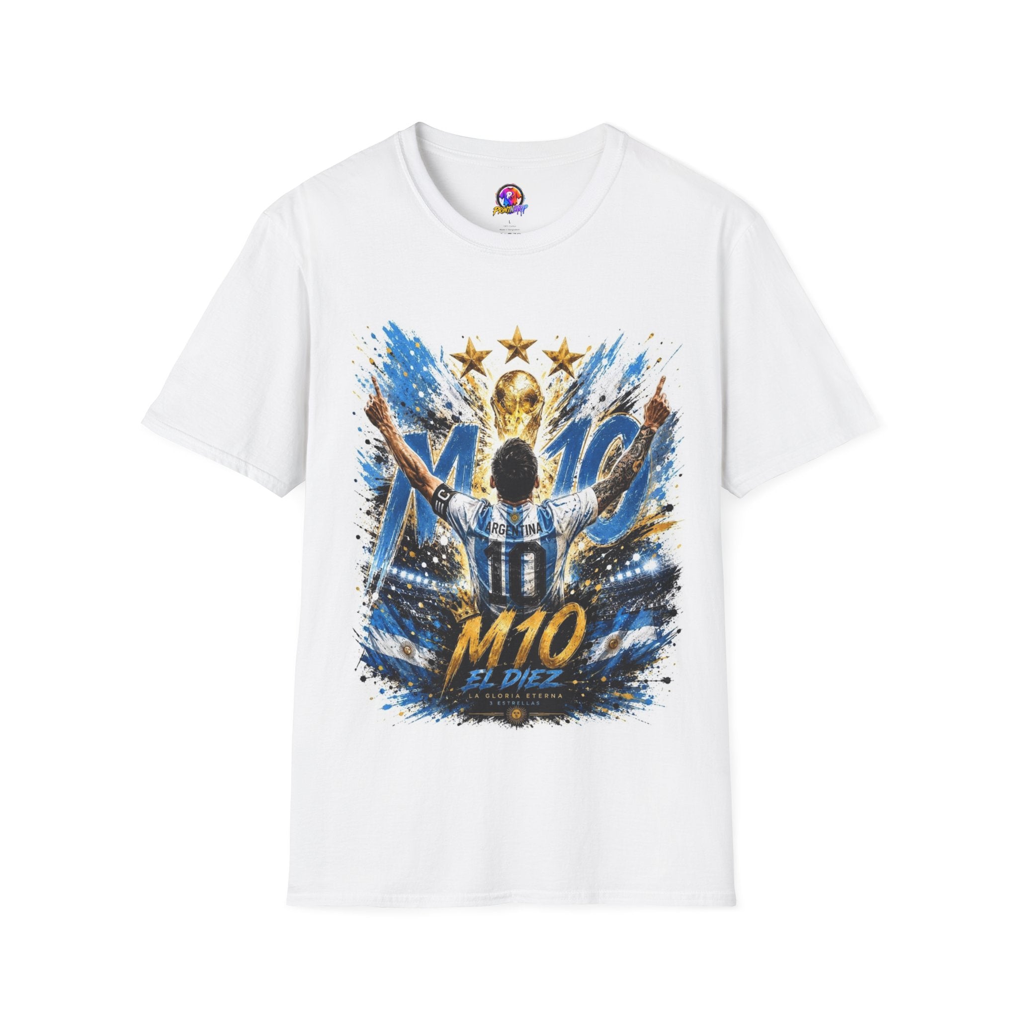 Argentna  Soccer M10 Champion T-Shirt — Gold Trophy & Stars Football Fan Tee