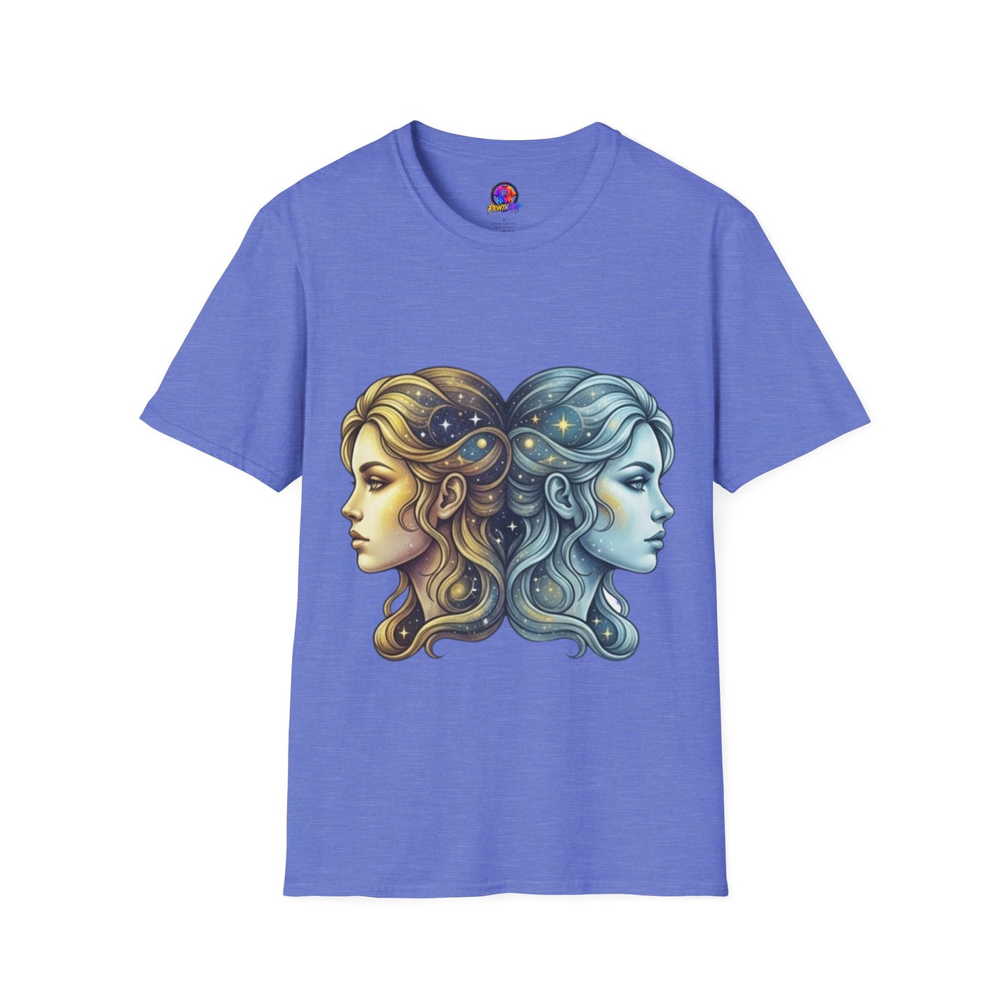 Zodiac Gemini Sun & Moon T-Shirt — Dual Faces Cosmic Design