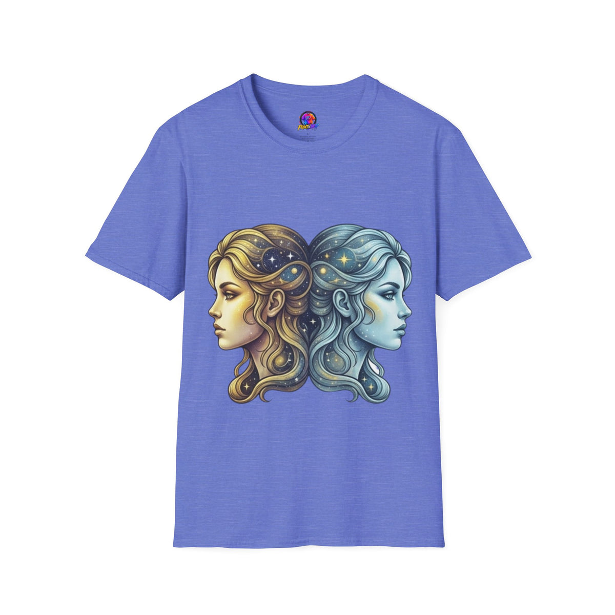 Zodiac Gemini Sun & Moon T-Shirt — Dual Faces Cosmic Design