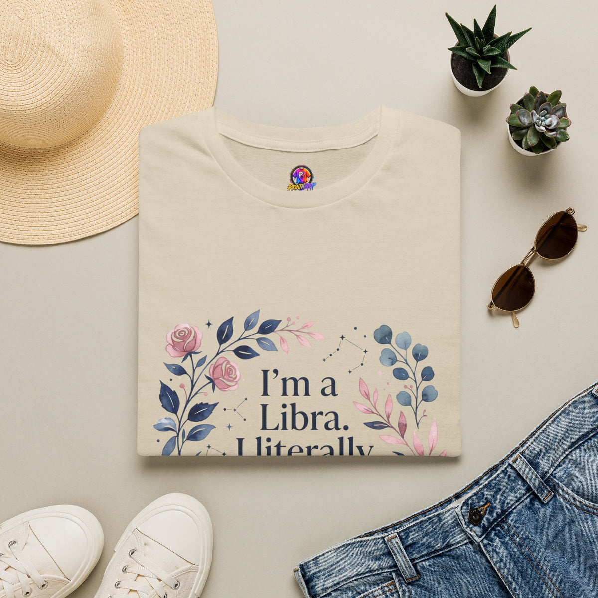 Libra Floral Zodiac T-Shirt — "I'm a Libra, I Literally Cannot Help Being Charming"