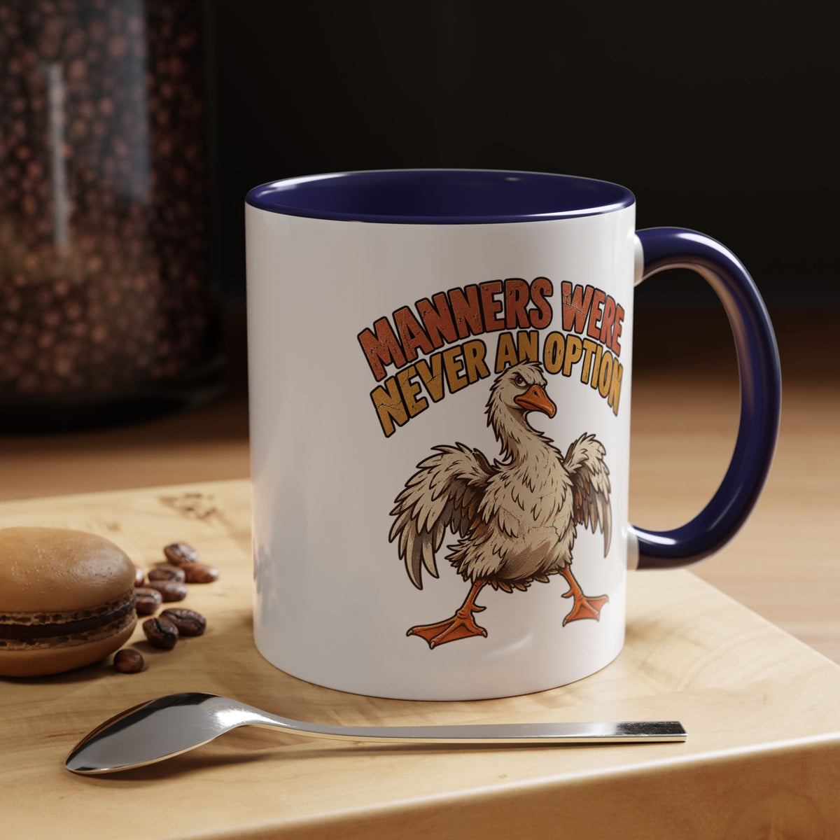 Coffee Mug — "Manners Were Never An Option" Funny Rude Chicken Accent Mug