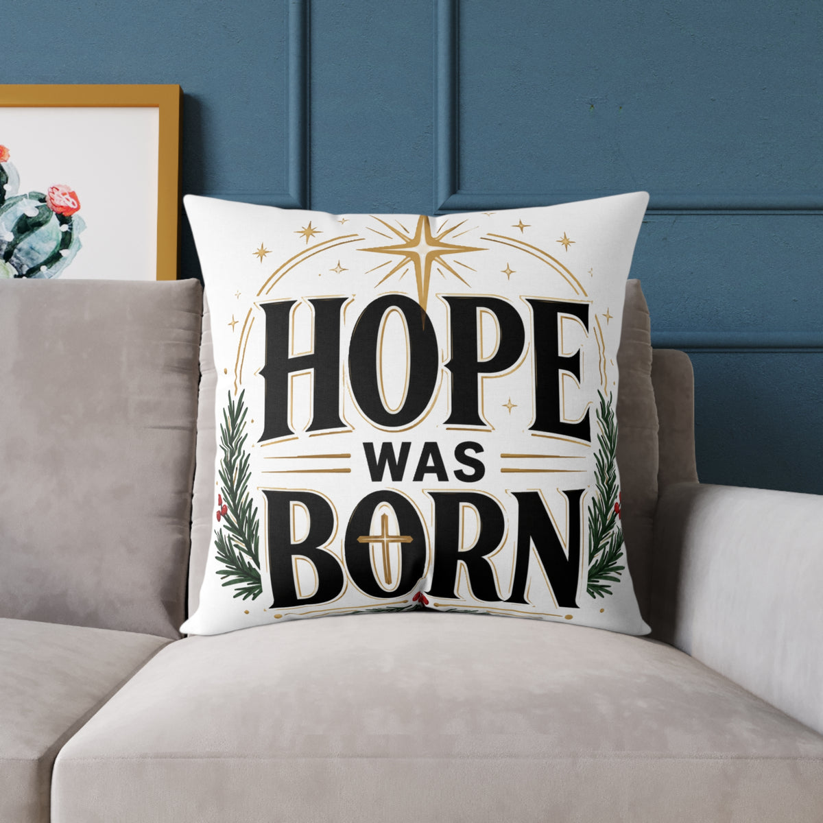 Christmas Hope Was Born Christmas Throw Pillow — Holiday Nativity Decor