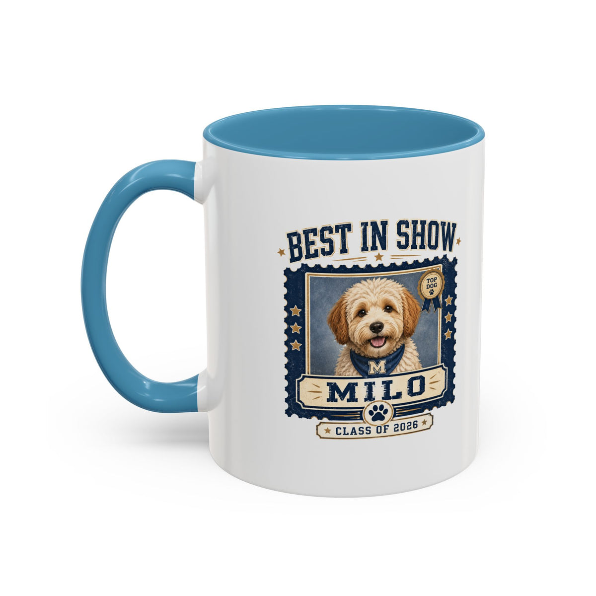 Milo Bailey Dog Dad Mom Best in Show Personalized Dog Photo Coffee Mug — 'Milo' Class of 2020 Accent Mug