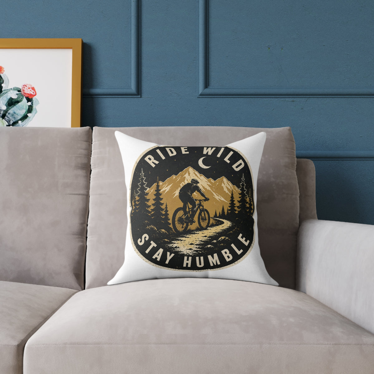 Ride Wild Stay Humble Mountain Bike Pillow  Milo Bailey Dog Dad Mom — Outdoor Cycling Adventure Throw Pillow