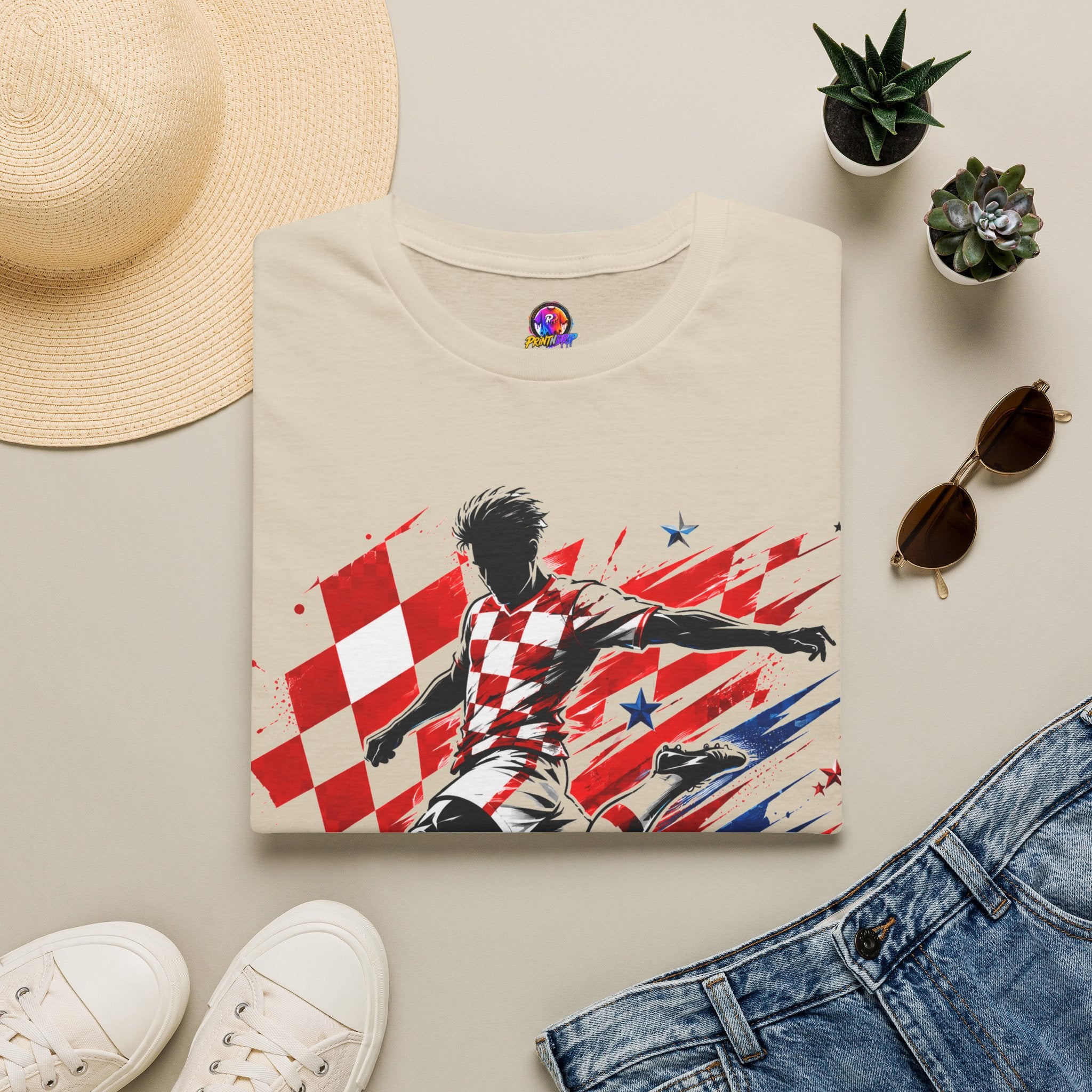 Checkered Glory T-Shirt — Croatia Soccer Fan Tee