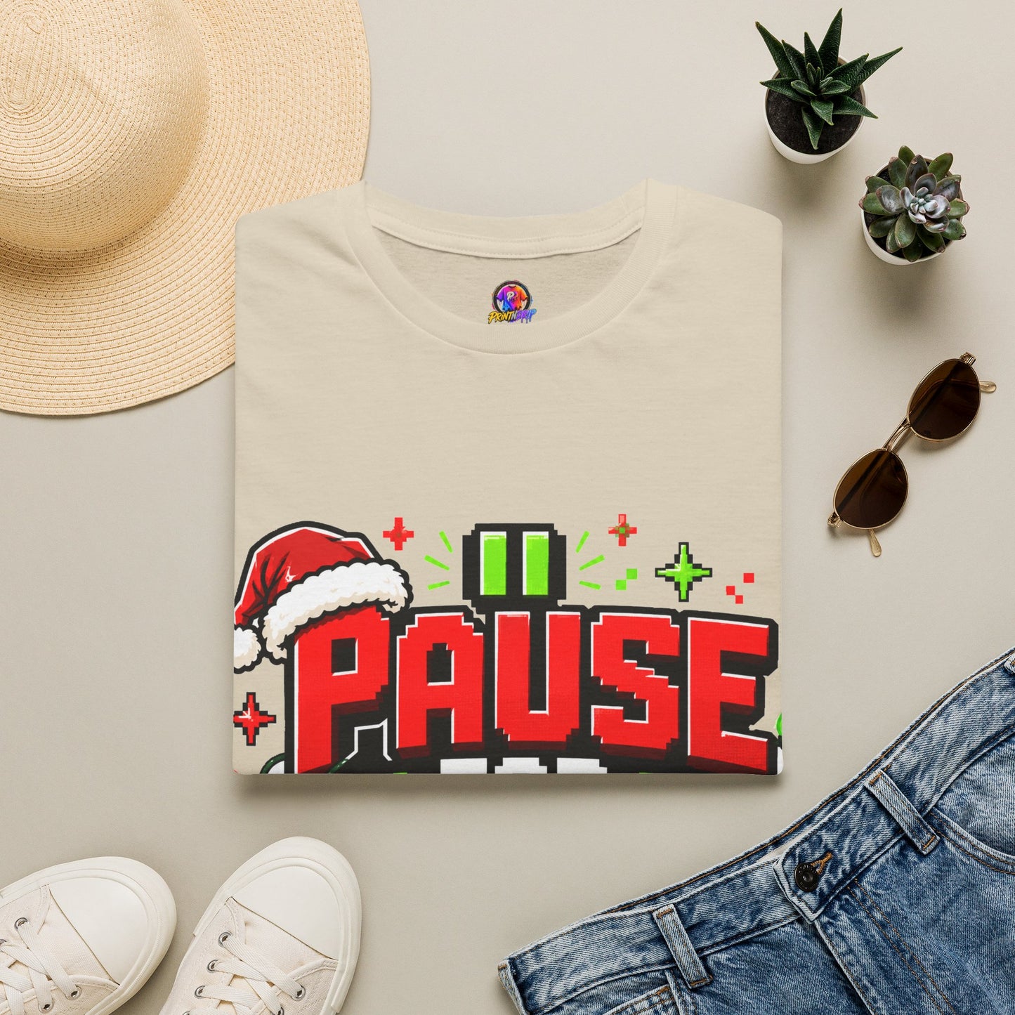 T-Shirt — "Pause for Presents" Christmas Gamer Tee