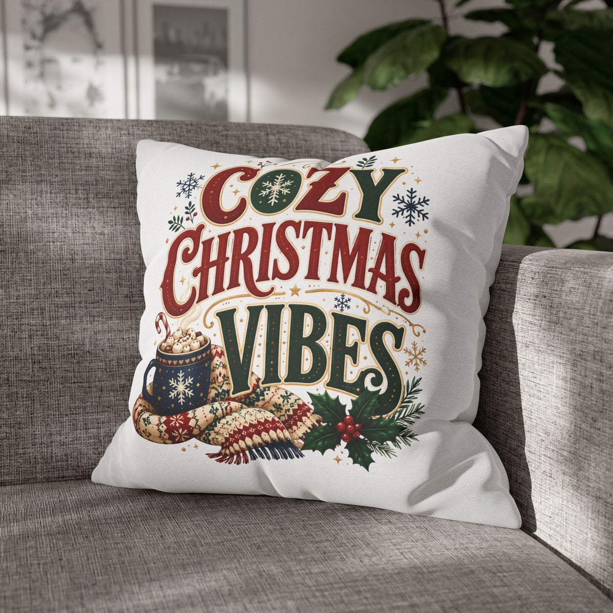 Christmas Pillowcase - "Cozy Christmas Vibes" Holiday Decorative Throw Pillowcase