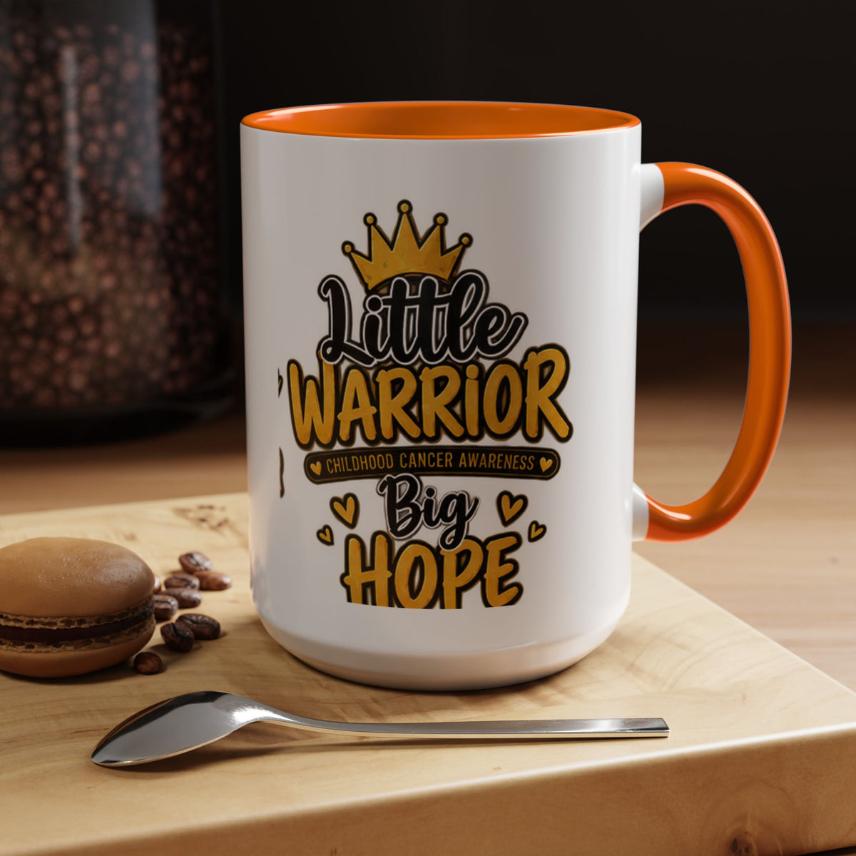 Little Warrior Childhood Cancer Awareness Coffee Mug – "Big Hope" Accent Mug
