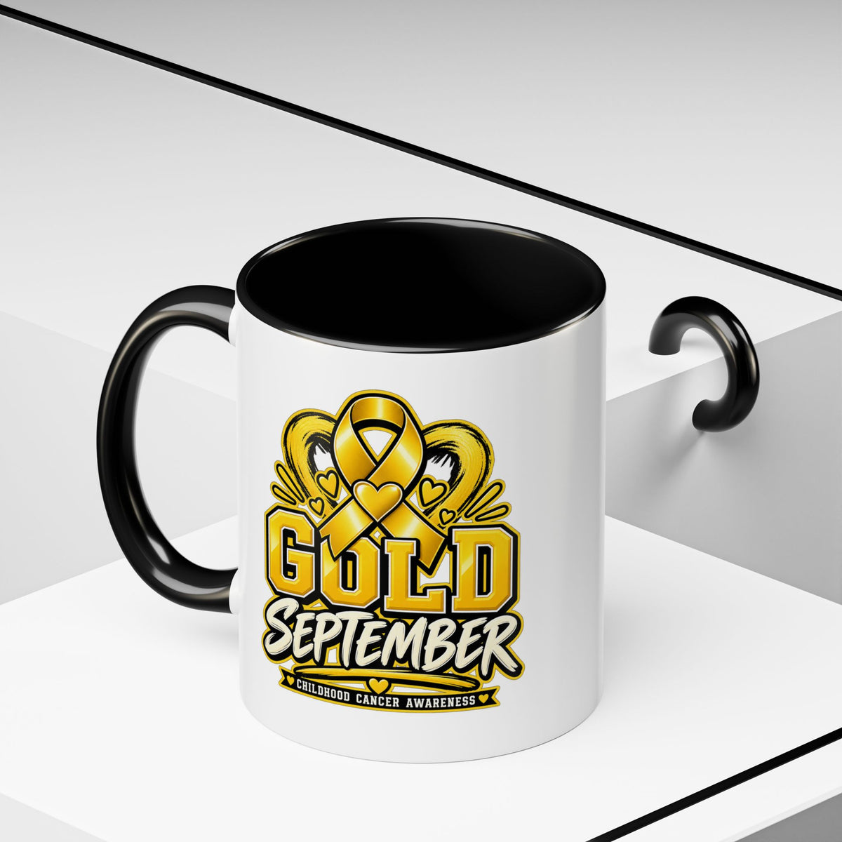 Gold September Coffee Mug — Childhood Cancer Awareness Accent Mug (11/15oz)