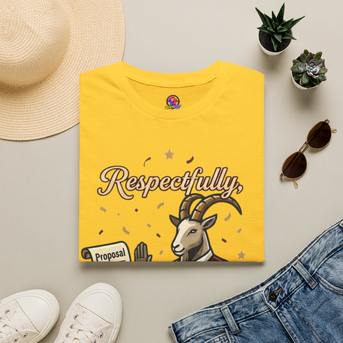 T-Shirt — "Respectfully, No" Capricorn Goat Proposal Funny Zodiac Tee