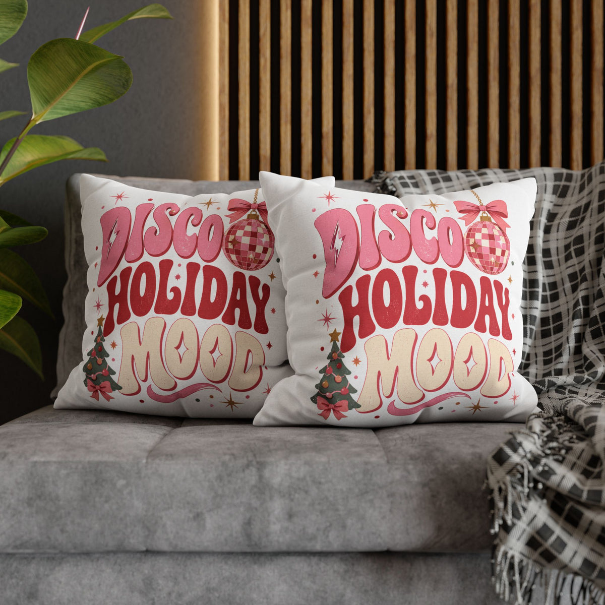 Holiday Pillowcase — 'Disco Holiday Mood' Retro Christmas Decor Modern Day Christmas