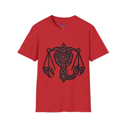 Libra Scales Graphic T‑Shirt — Tribal Zodiac Balance Design