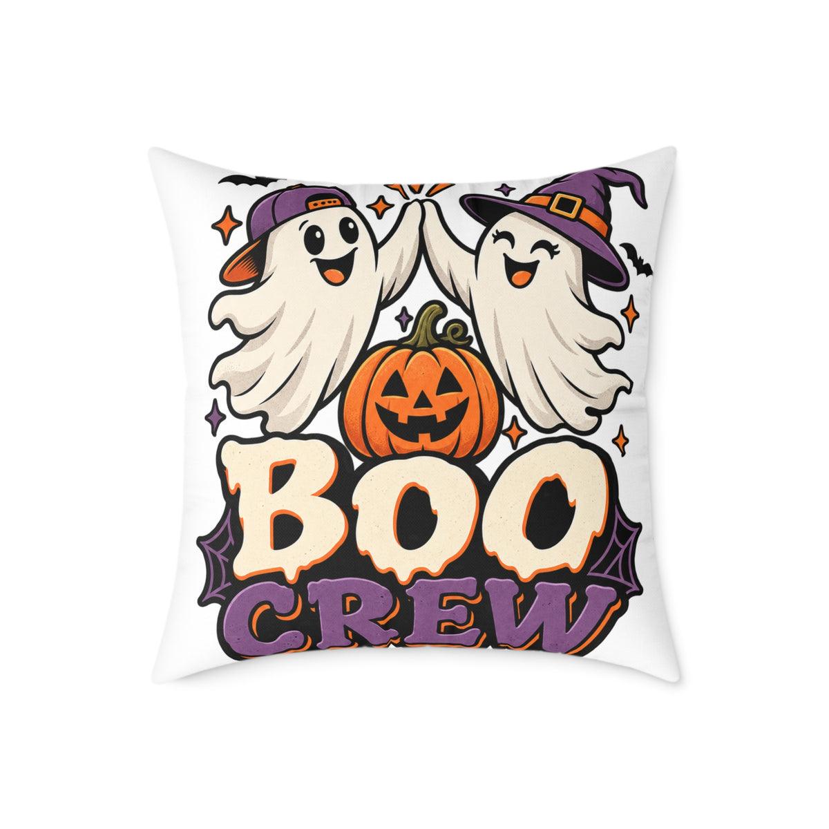 Halloween Boo Crew Pillow — Cute Ghosts & Pumpkin Square Throw Pillow