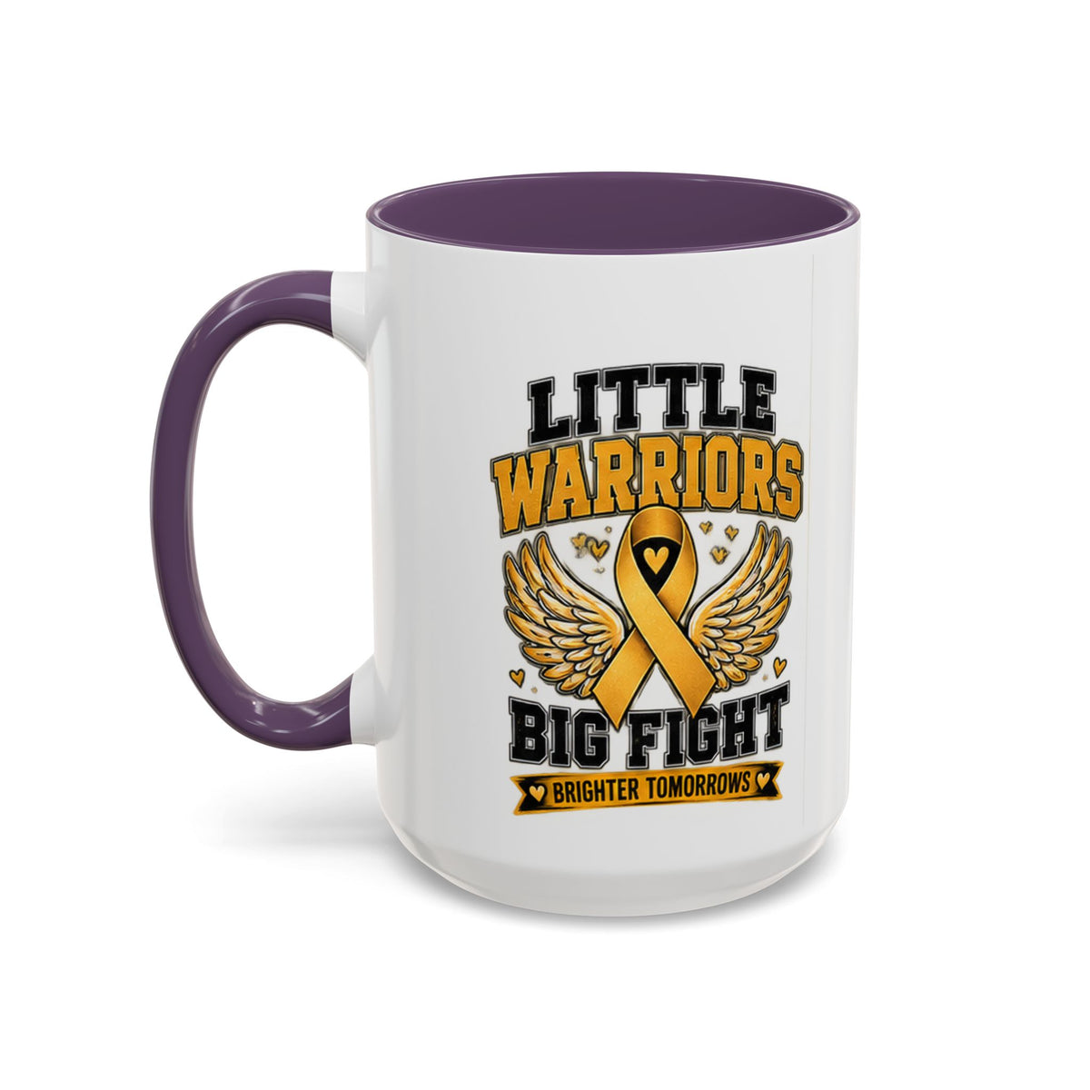 Little Warriors Big Fight Childhood Cancer Awareness Coffee Mug — Gold Ribbon Support Accent Mug