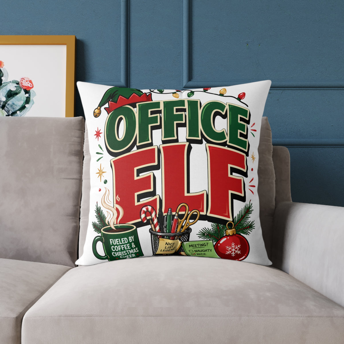 Office Elf Christmas Pillow