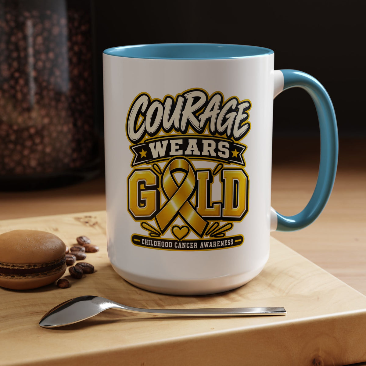 Courage Wears Gold Coffee Mug — Childhood Cancer Awareness Tea Cup