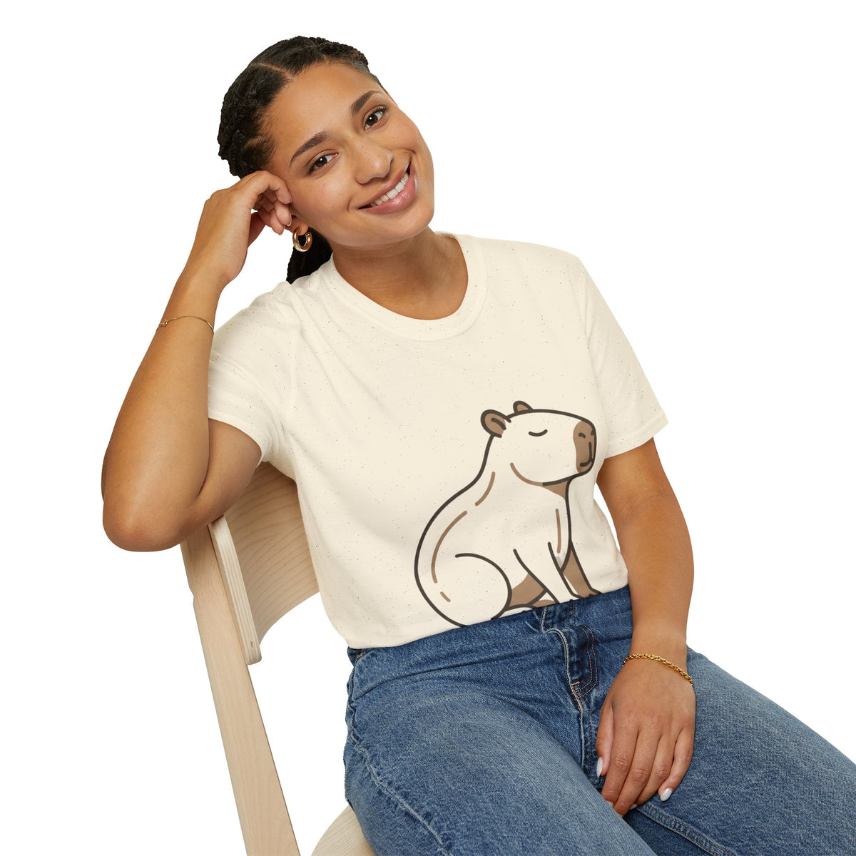 Cute Relaxed Capybara T-Shirt — Minimal Cartoon Capybara Graphic Tee