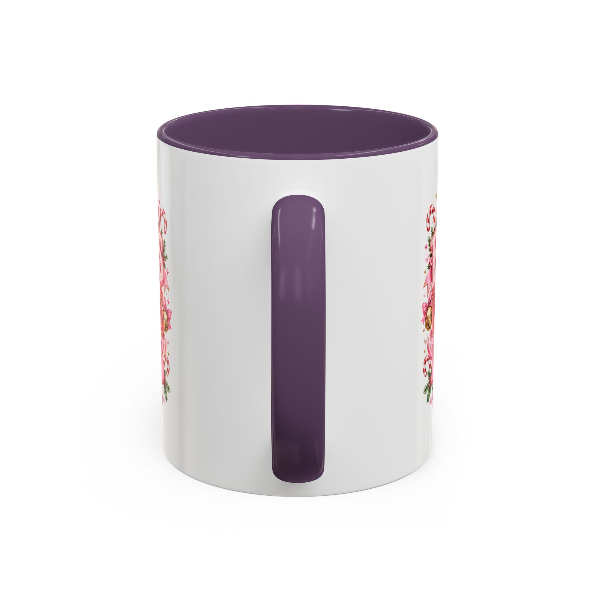 Modern Day Christmas Bows Bells Bliss Coffee Mug — Pink Holiday Accent Mug