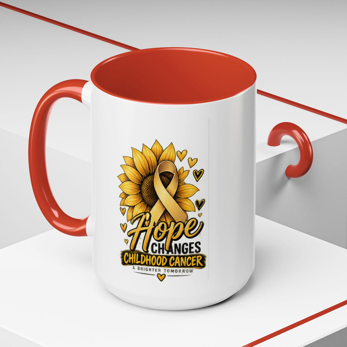 Hope Changes Childhood Cancer Mug – Gold Ribbon Sunflower Accent Coffee Cup (11/15oz)
