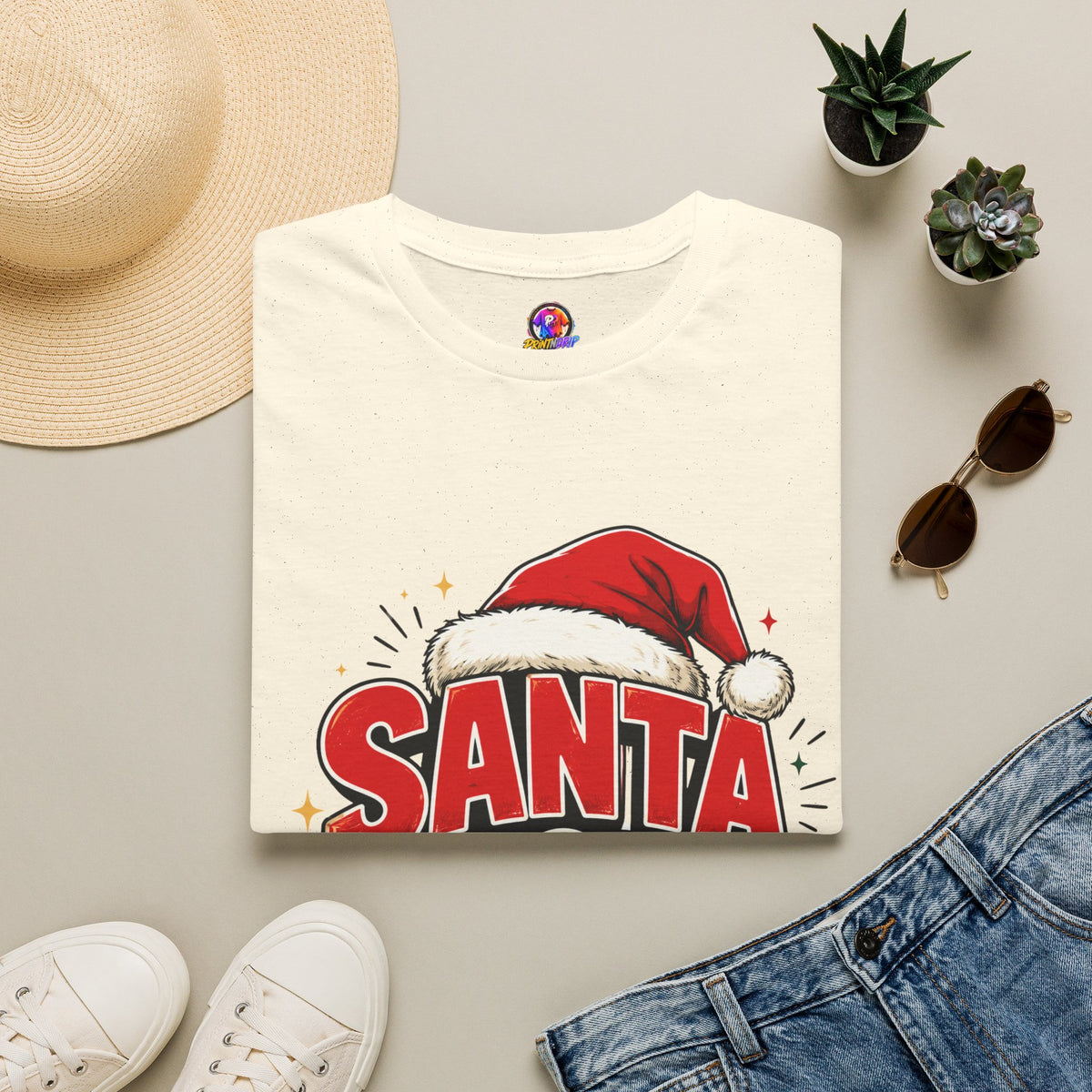 Santa Mode T-Shirt — Holiday Christmas Graphic Tee with Santa Hat