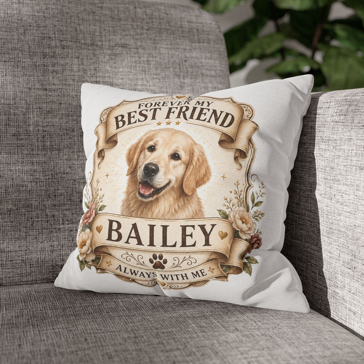 Golden Retriever Memorial Pillowcase Milo Bailey Dog Dad Mom — "Forever My Best Friend" Personalized Dog Name Cushion