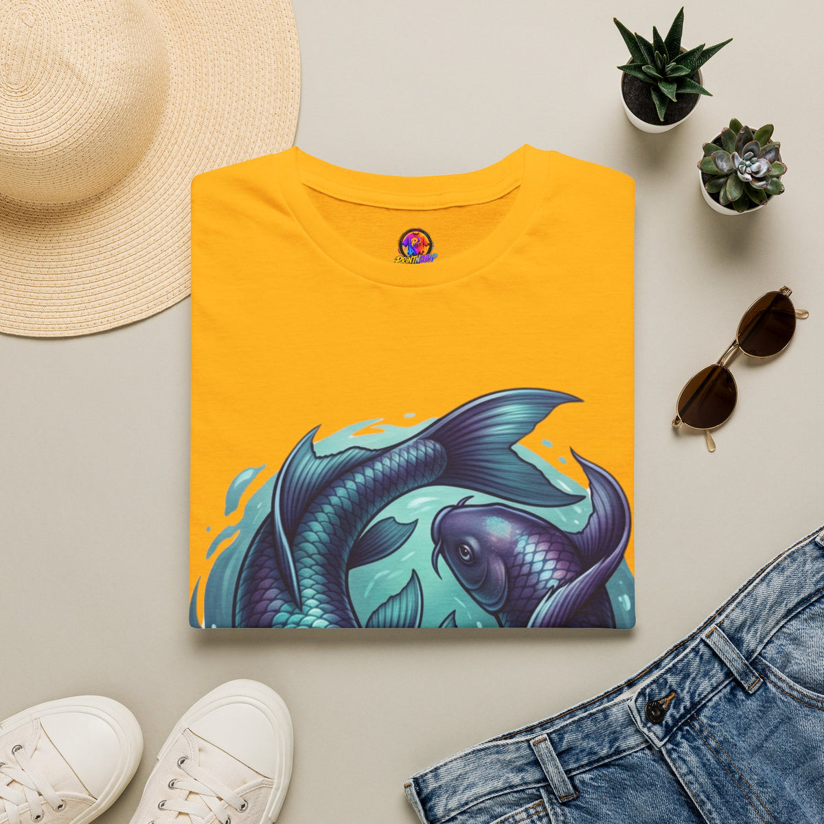 Pisces Zodiac Koi Fish Tee — Yin Yang Aquatic Graphic T-Shirt