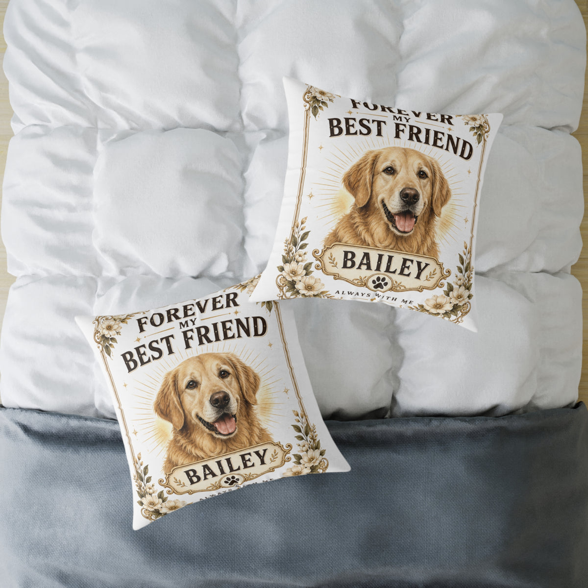 Forever My Best Friend Personalized Dog Milo Bailey Dog Dad Mom Pillow — Custom Pet Name Golden Retriever Throw Pillow